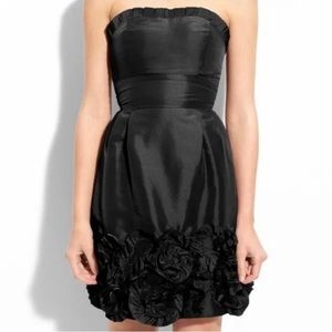 Max and Cleo Strapless Dress | Size 8 | Black Taffeta Frilly Rosettes Dress